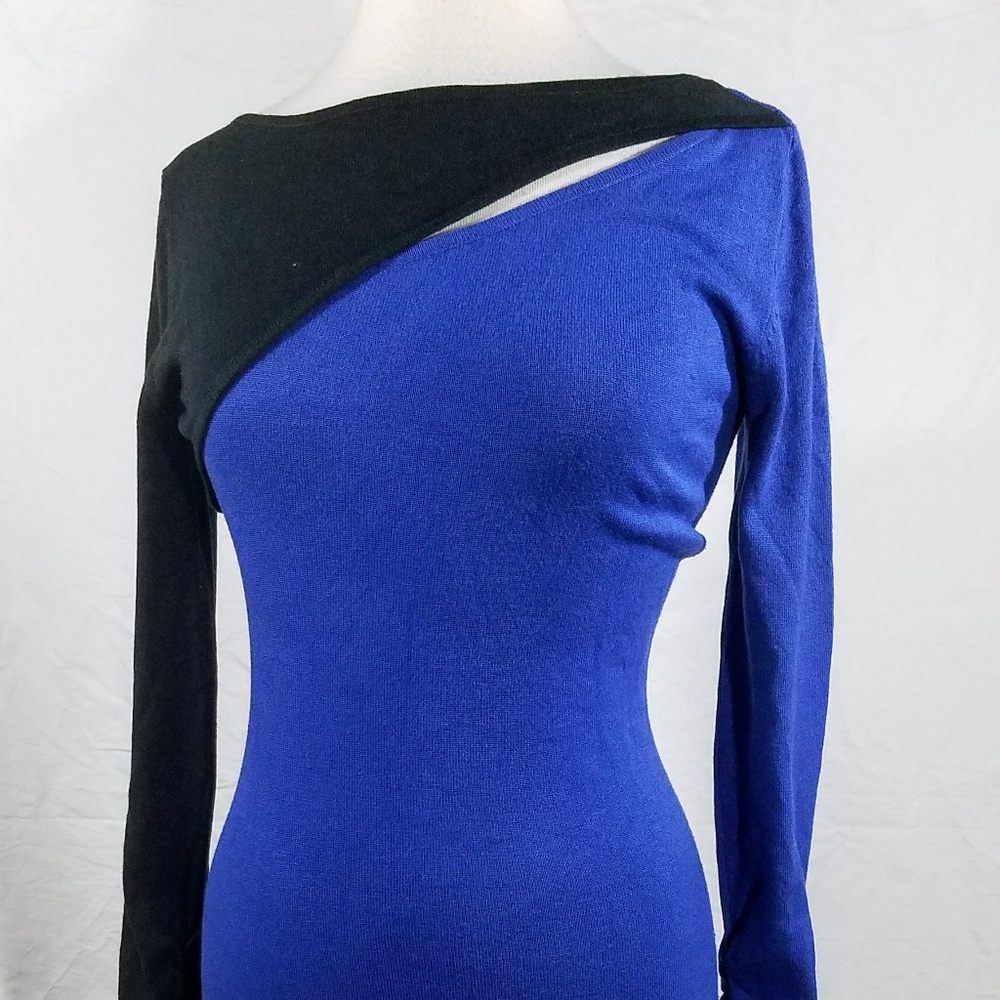 Derek Heart 2 Color Sleeve Asymmetric Bodice Dress